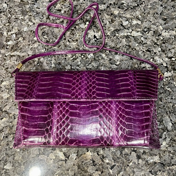 Vintage Jacqueline Ferrar Purple Snakeskin Crossbody Bag 80’s - Picture 1 of 12
